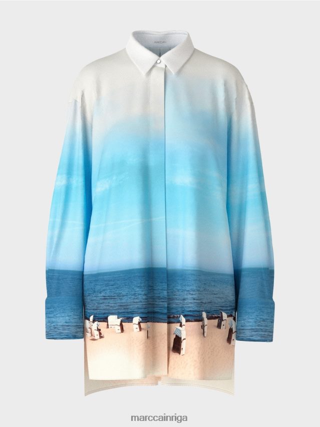 apģērbs debeszils VRBHXD923 Marc Cain eleganta blūze ar zīda saturu