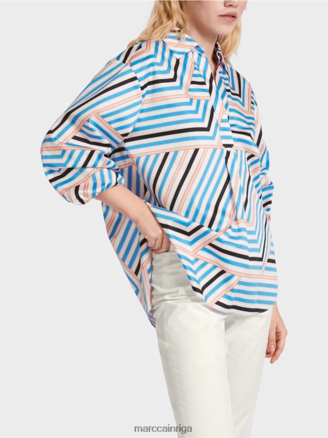 apģērbs debeszils VRBHXD924 Marc Cain rotaļīga svītraina blūze