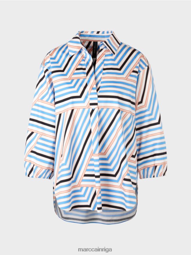 apģērbs debeszils VRBHXD924 Marc Cain rotaļīga svītraina blūze