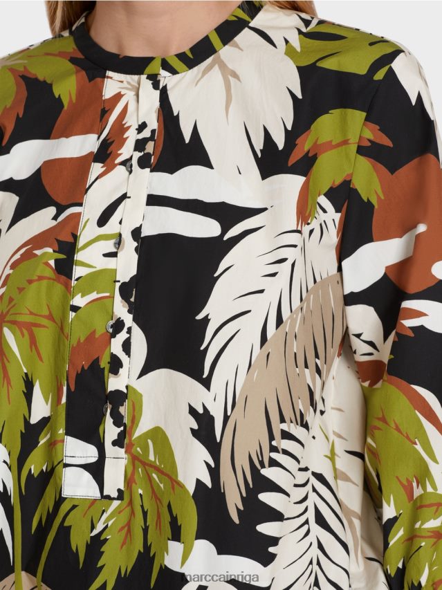 apģērbs dziļi olīvzaļa VRBHXD944 Marc Cain kokvilnas a-line blūze