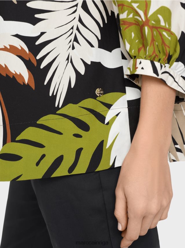 apģērbs dziļi olīvzaļa VRBHXD944 Marc Cain kokvilnas a-line blūze