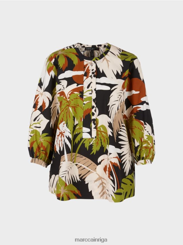 apģērbs dziļi olīvzaļa VRBHXD944 Marc Cain kokvilnas a-line blūze