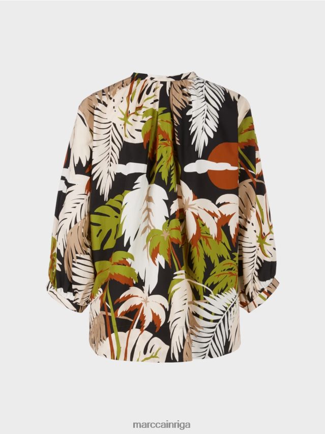 apģērbs dziļi olīvzaļa VRBHXD944 Marc Cain kokvilnas a-line blūze