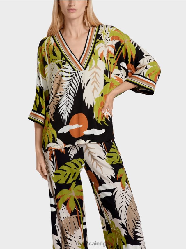 apģērbs dziļi olīvzaļa VRBHXD947 Marc Cain viskozes blūze ar kimono piedurknēm