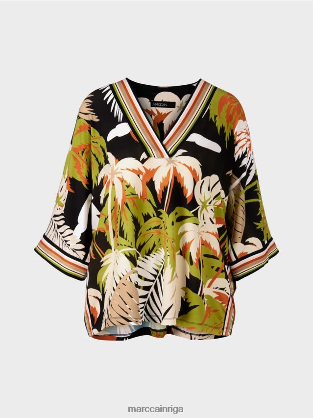 apģērbs dziļi olīvzaļa VRBHXD947 Marc Cain viskozes blūze ar kimono piedurknēm