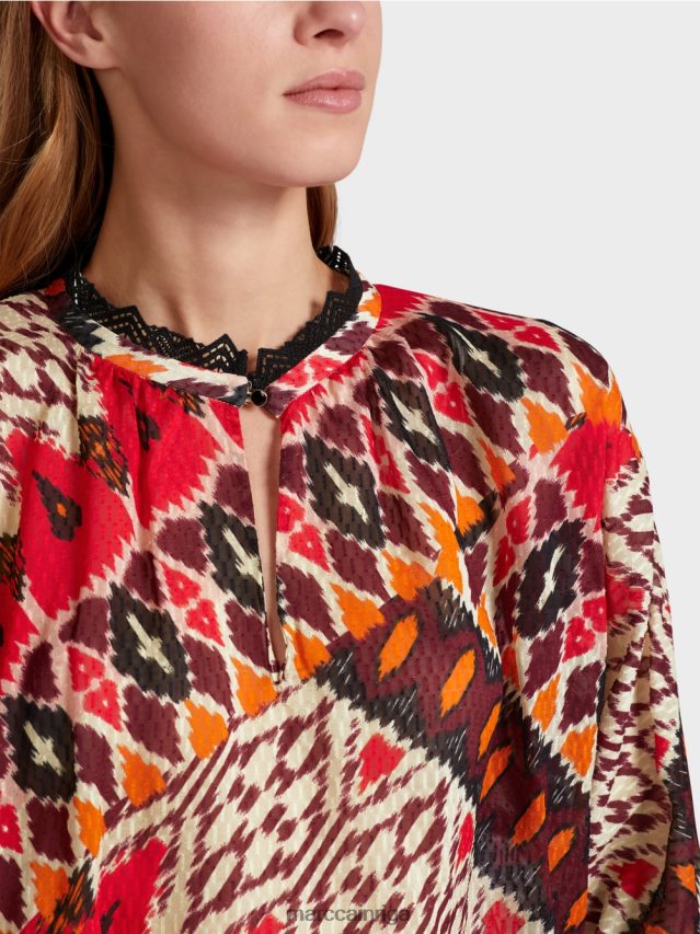 apģērbs dziļi sarkans VRBHXD913 Marc Cain apdrukāta kimono blūze no viskozes