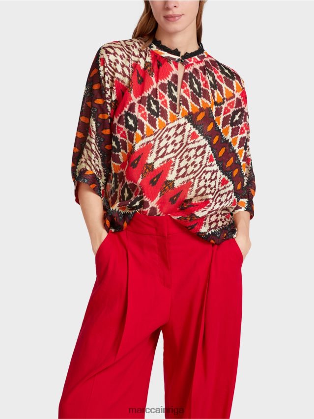 apģērbs dziļi sarkans VRBHXD913 Marc Cain apdrukāta kimono blūze no viskozes