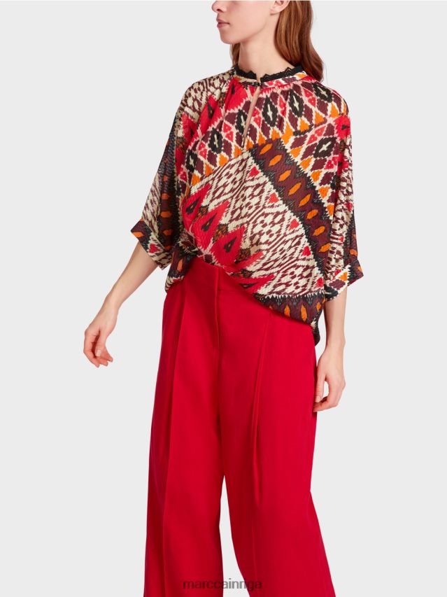 apģērbs dziļi sarkans VRBHXD913 Marc Cain apdrukāta kimono blūze no viskozes