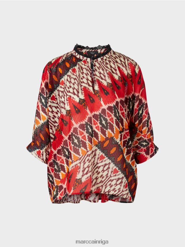 apģērbs dziļi sarkans VRBHXD913 Marc Cain apdrukāta kimono blūze no viskozes