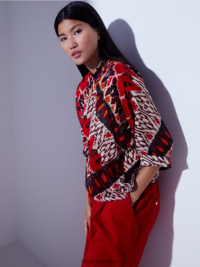 apģērbs dziļi sarkans VRBHXD913 Marc Cain apdrukāta kimono blūze no viskozes