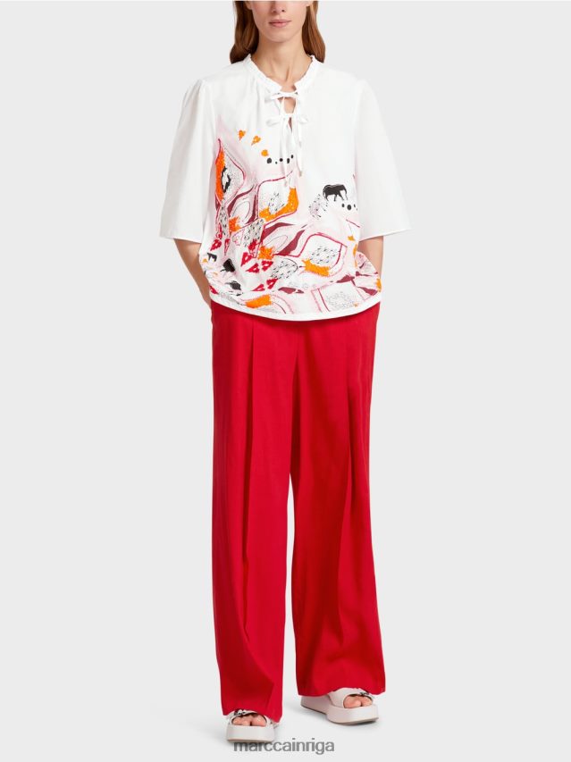 apģērbs dziļi sarkans VRBHXD918 Marc Cain uzliesmojoša blūze ar 3/4 garuma piedurknēm