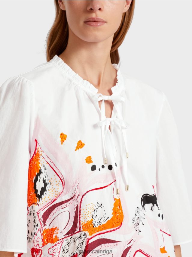 apģērbs dziļi sarkans VRBHXD918 Marc Cain uzliesmojoša blūze ar 3/4 garuma piedurknēm