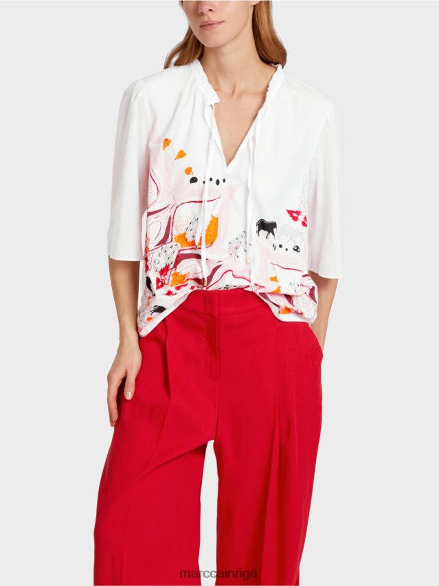 apģērbs dziļi sarkans VRBHXD918 Marc Cain uzliesmojoša blūze ar 3/4 garuma piedurknēm