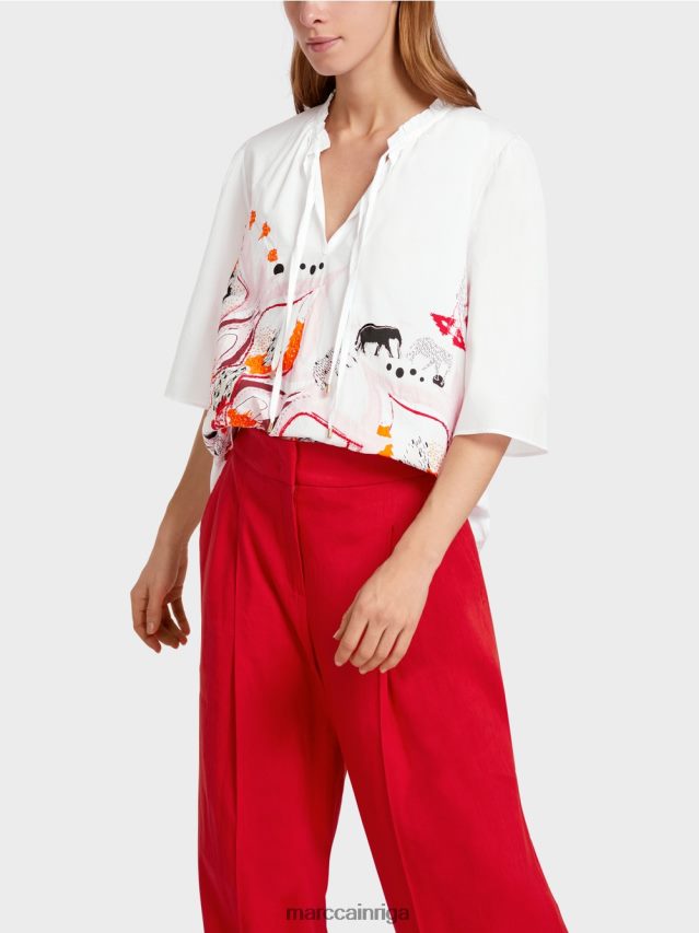 apģērbs dziļi sarkans VRBHXD918 Marc Cain uzliesmojoša blūze ar 3/4 garuma piedurknēm