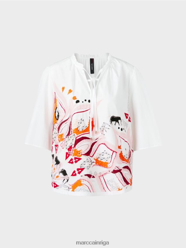 apģērbs dziļi sarkans VRBHXD918 Marc Cain uzliesmojoša blūze ar 3/4 garuma piedurknēm