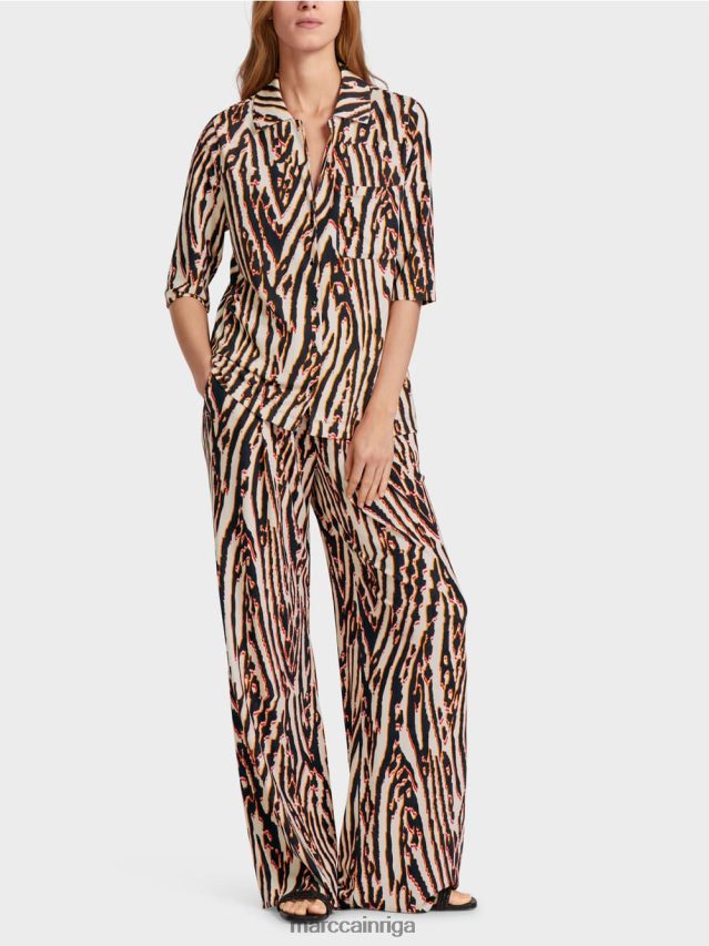 apģērbs dziļi sarkans VRBHXD919 Marc Cain blūze ar dzīvnieku kažokādas apdruku