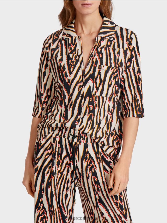 apģērbs dziļi sarkans VRBHXD919 Marc Cain blūze ar dzīvnieku kažokādas apdruku