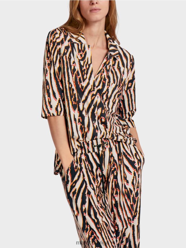 apģērbs dziļi sarkans VRBHXD919 Marc Cain blūze ar dzīvnieku kažokādas apdruku