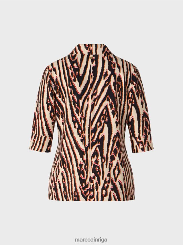 apģērbs dziļi sarkans VRBHXD919 Marc Cain blūze ar dzīvnieku kažokādas apdruku