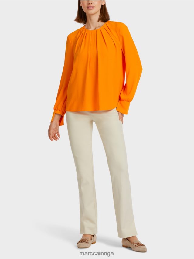 apģērbs dzidrs oranžs VRBHXD1019 Marc Cain blūzes stila tops ar ielocēm