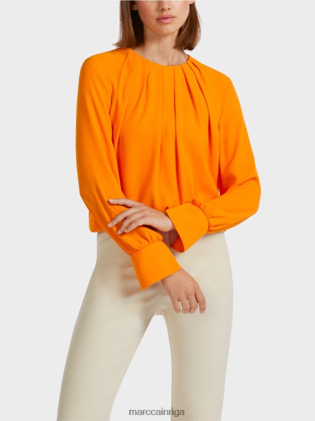 apģērbs dzidrs oranžs VRBHXD1019 Marc Cain blūzes stila tops ar ielocēm