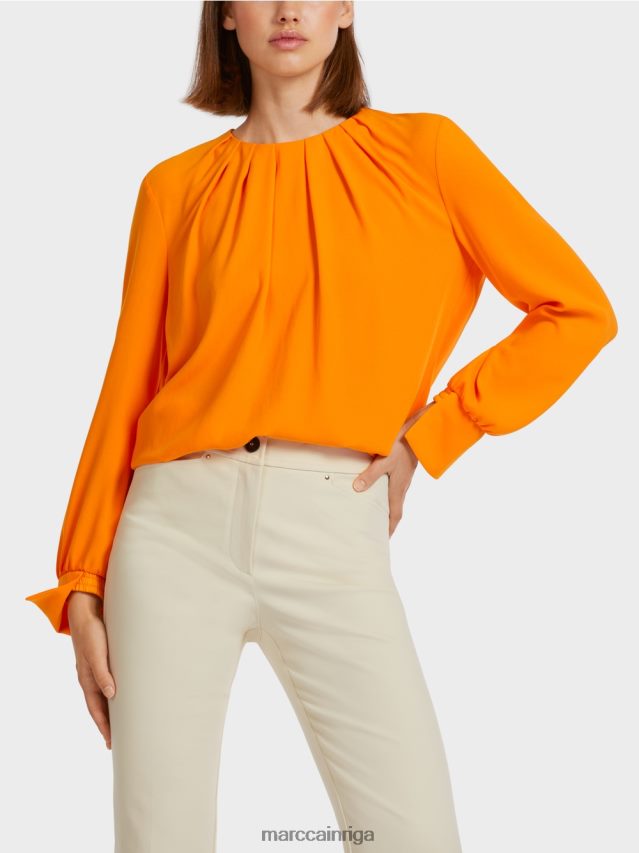 apģērbs dzidrs oranžs VRBHXD1019 Marc Cain blūzes stila tops ar ielocēm