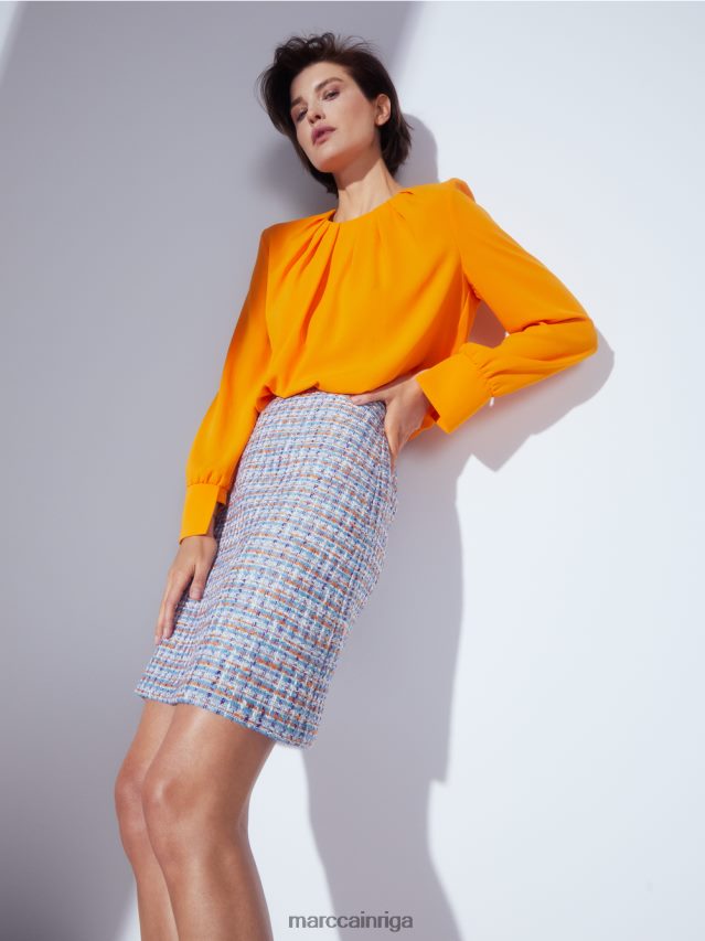 apģērbs dzidrs oranžs VRBHXD1019 Marc Cain blūzes stila tops ar ielocēm