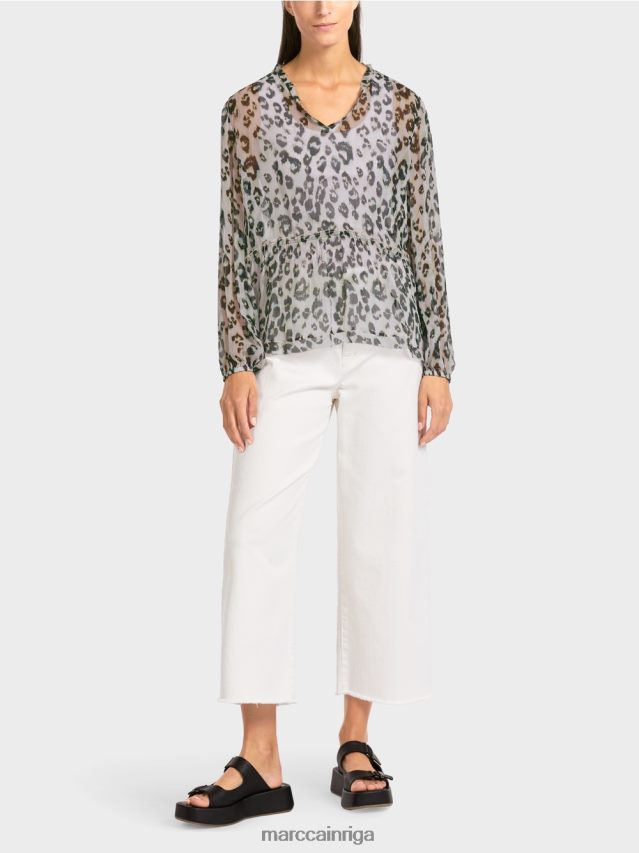 apģērbs gaiša lavanda VRBHXD955 Marc Cain daudzpakāpju blūze ar leoparda apdruku