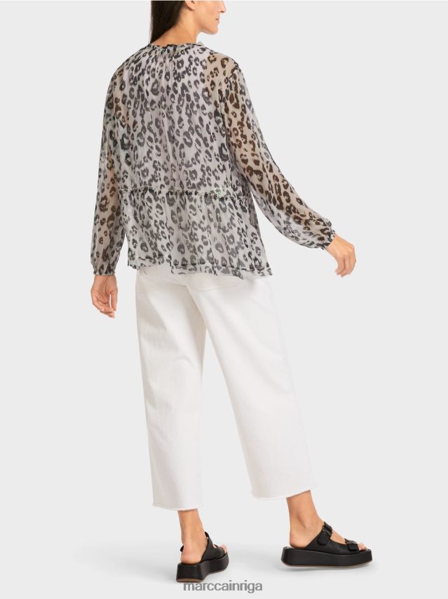apģērbs gaiša lavanda VRBHXD955 Marc Cain daudzpakāpju blūze ar leoparda apdruku