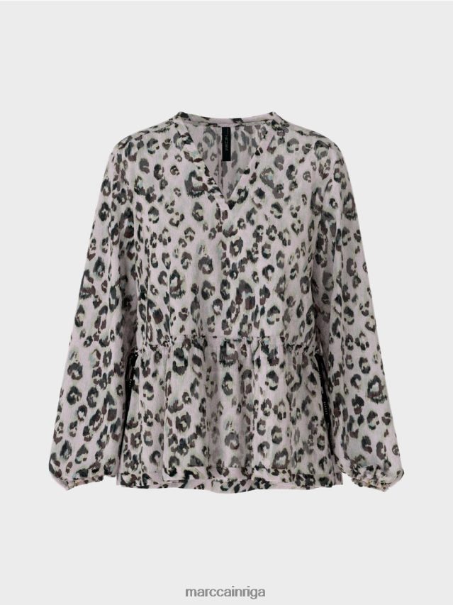apģērbs gaiša lavanda VRBHXD955 Marc Cain daudzpakāpju blūze ar leoparda apdruku