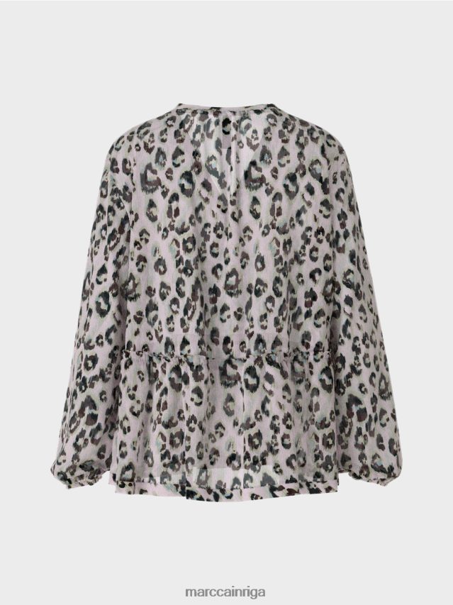 apģērbs gaiša lavanda VRBHXD955 Marc Cain daudzpakāpju blūze ar leoparda apdruku