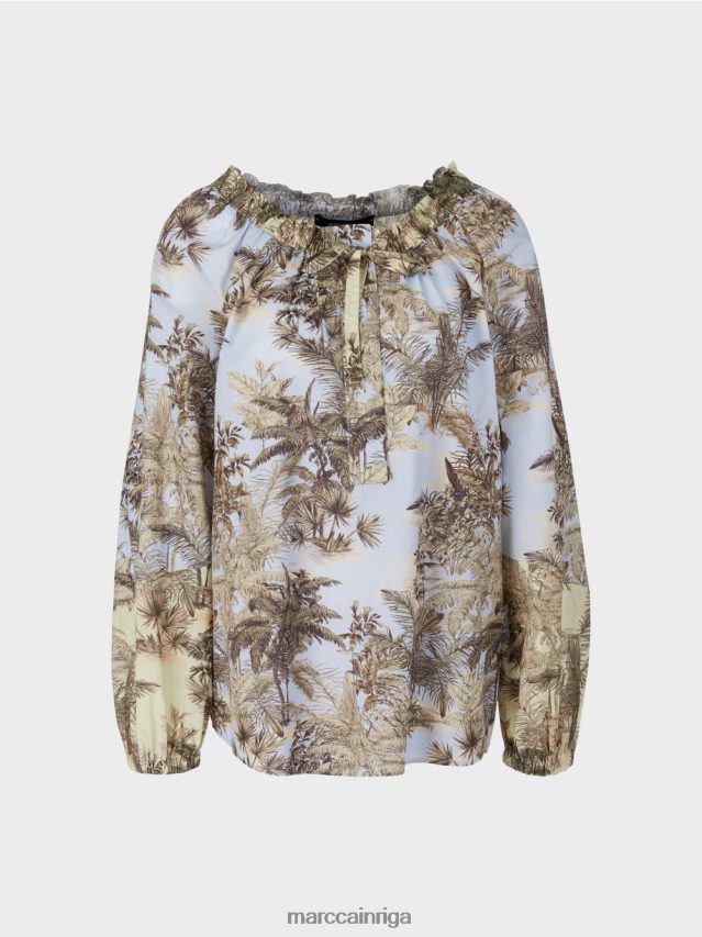 apģērbs gaiši pūderzils VRBHXD963 Marc Cain raglāna blūze ar plaukstas motīvu