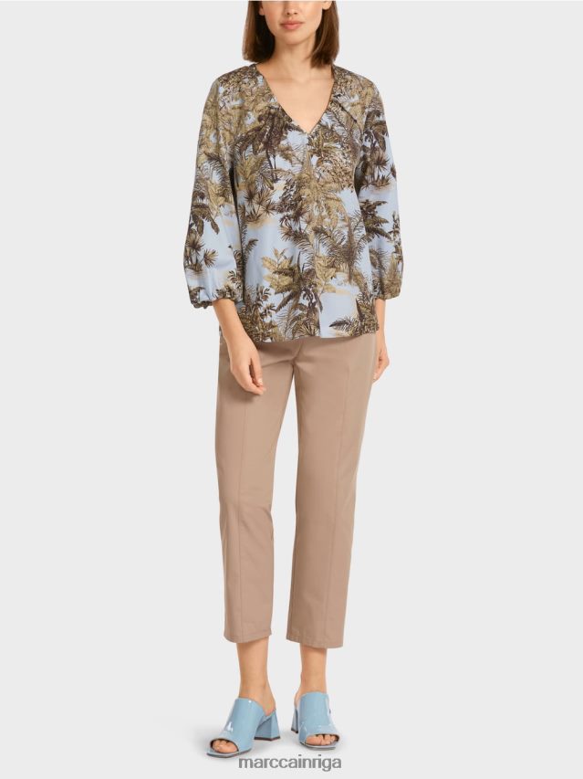 apģērbs gaiši pūderzils VRBHXD965 Marc Cain blūzes stila tops ar plaukstas motīvu