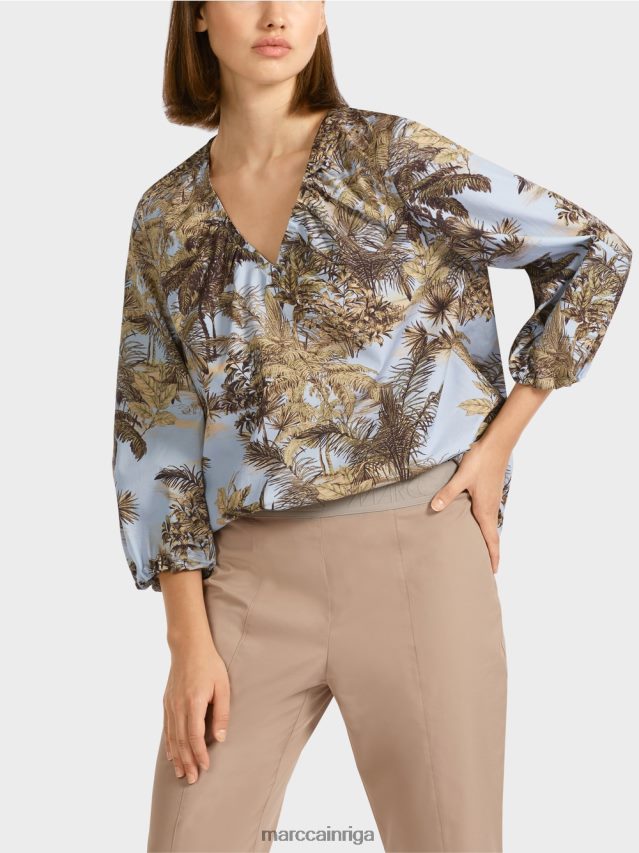 apģērbs gaiši pūderzils VRBHXD965 Marc Cain blūzes stila tops ar plaukstas motīvu