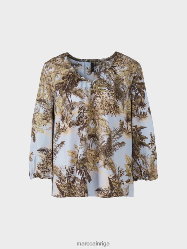 apģērbs gaiši pūderzils VRBHXD965 Marc Cain blūzes stila tops ar plaukstas motīvu