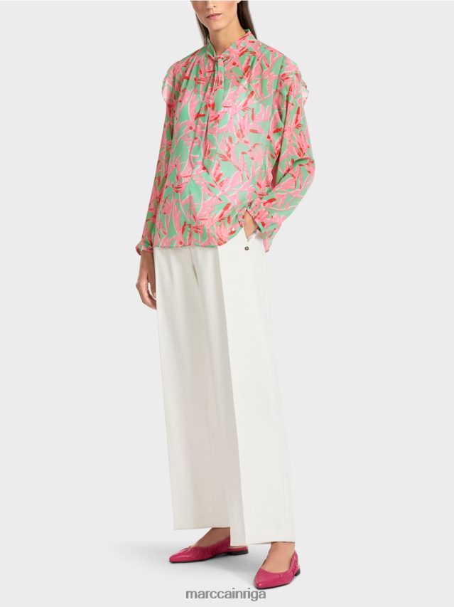 apģērbs gaišs skuķis VRBHXD972 Marc Cain volānveida blūze ar ziedu apdruku