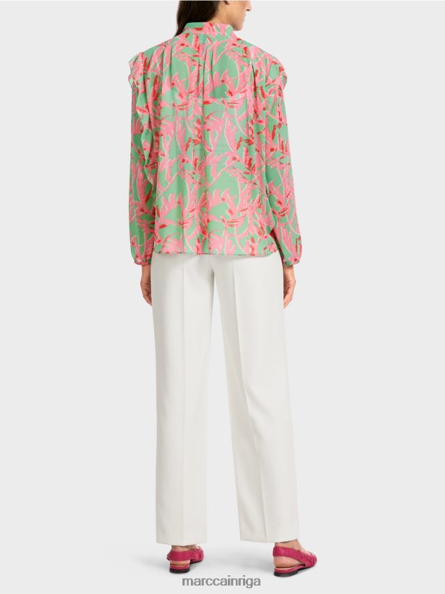 apģērbs gaišs skuķis VRBHXD972 Marc Cain volānveida blūze ar ziedu apdruku