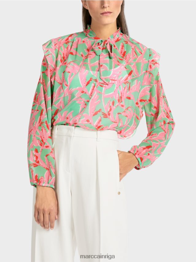 apģērbs gaišs skuķis VRBHXD972 Marc Cain volānveida blūze ar ziedu apdruku