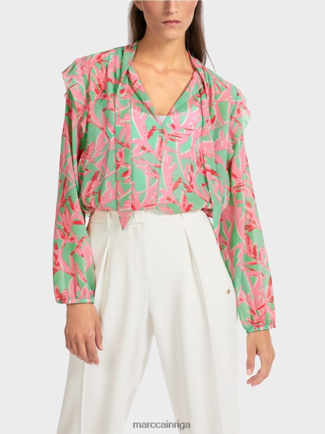 apģērbs gaišs skuķis VRBHXD972 Marc Cain volānveida blūze ar ziedu apdruku