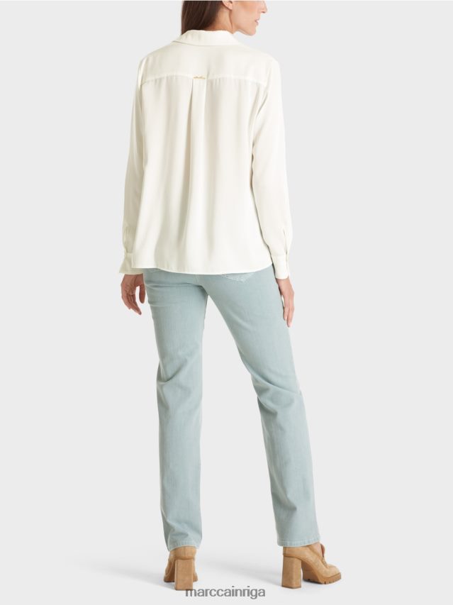 apģērbs gandrīz balts VRBHXD884 Marc Cain klasiska kreklblūze ar v-veida kakla izgriezumu