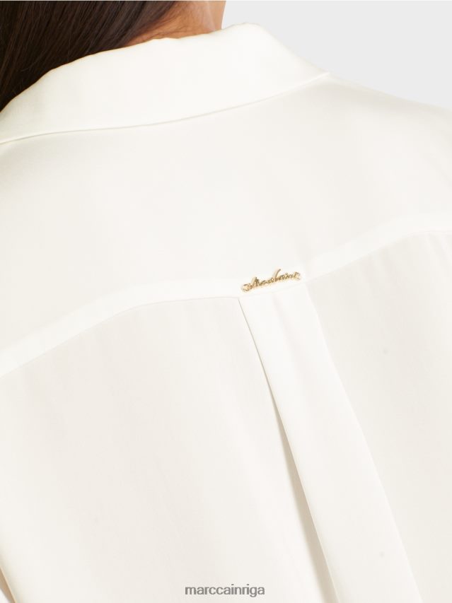 apģērbs gandrīz balts VRBHXD884 Marc Cain klasiska kreklblūze ar v-veida kakla izgriezumu