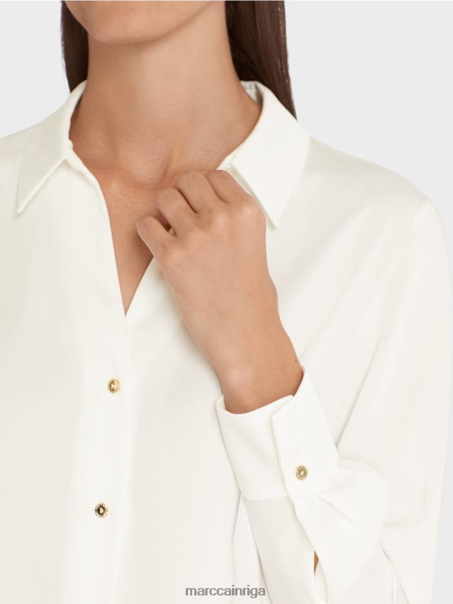 apģērbs gandrīz balts VRBHXD884 Marc Cain klasiska kreklblūze ar v-veida kakla izgriezumu