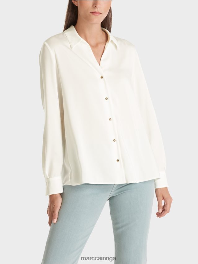 apģērbs gandrīz balts VRBHXD884 Marc Cain klasiska kreklblūze ar v-veida kakla izgriezumu