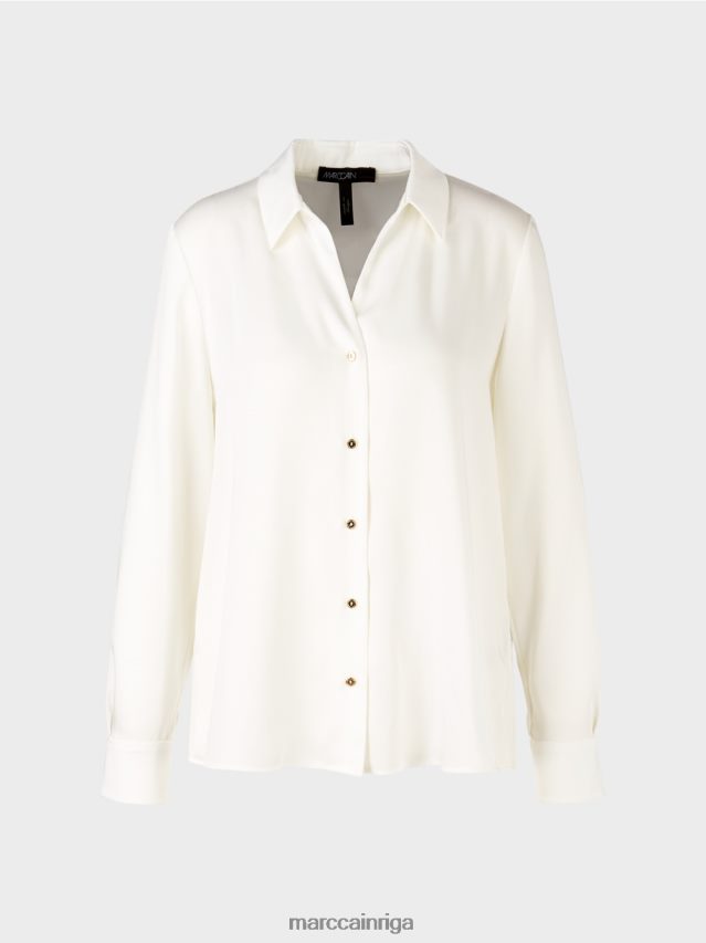 apģērbs gandrīz balts VRBHXD884 Marc Cain klasiska kreklblūze ar v-veida kakla izgriezumu