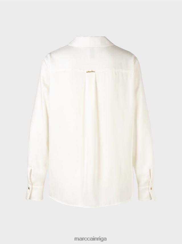 apģērbs gandrīz balts VRBHXD884 Marc Cain klasiska kreklblūze ar v-veida kakla izgriezumu