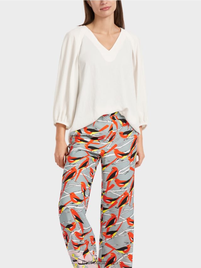 apģērbs gandrīz balts VRBHXD891 Marc Cain v-veida kakla izgriezums \"pārdomājiet kopā blūzi