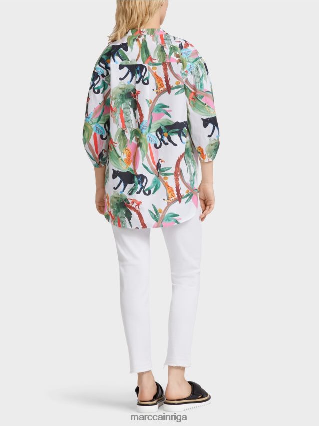 apģērbs gandrīz balts VRBHXD927 Marc Cain kokvilnas blūze dzīvnieku dizainā