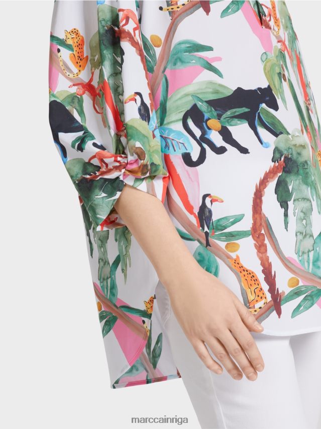 apģērbs gandrīz balts VRBHXD927 Marc Cain kokvilnas blūze dzīvnieku dizainā
