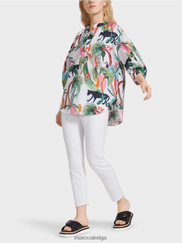 apģērbs gandrīz balts VRBHXD927 Marc Cain kokvilnas blūze dzīvnieku dizainā