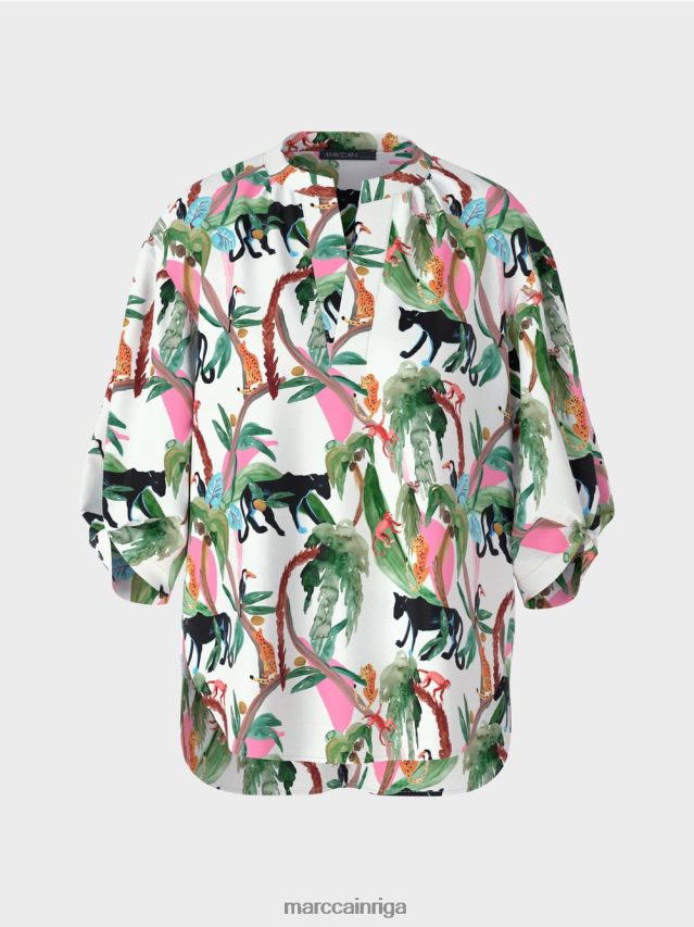 apģērbs gandrīz balts VRBHXD927 Marc Cain kokvilnas blūze dzīvnieku dizainā